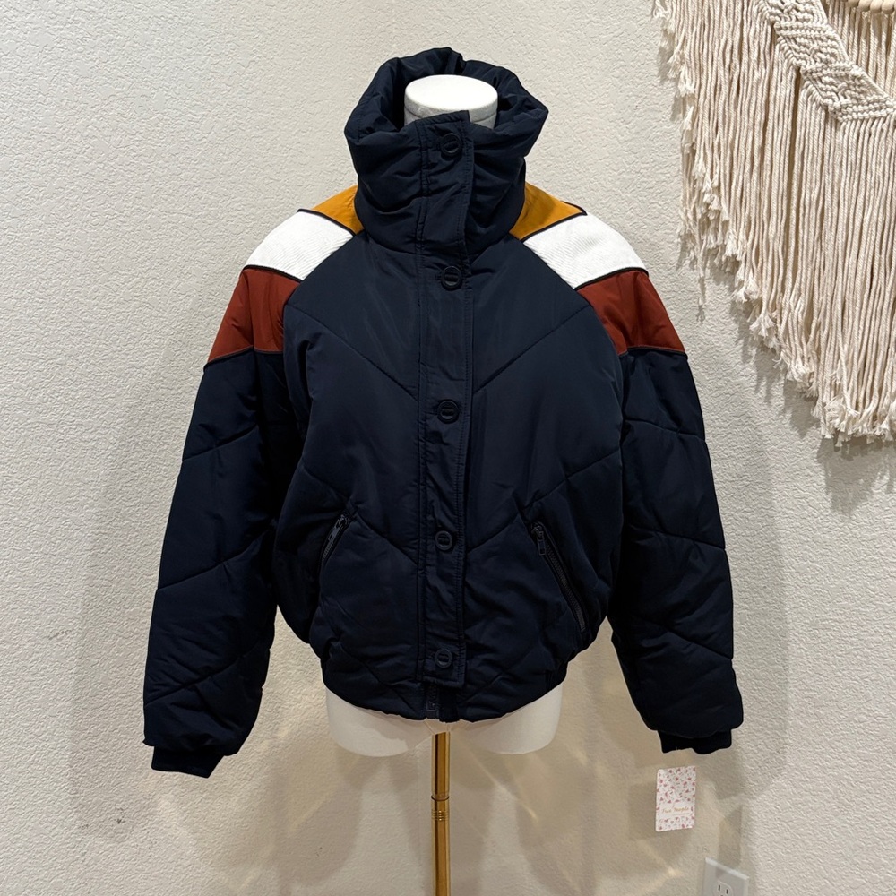 Free People Colorblock Puffer Jacket - Navy, Rust, Mustard, White